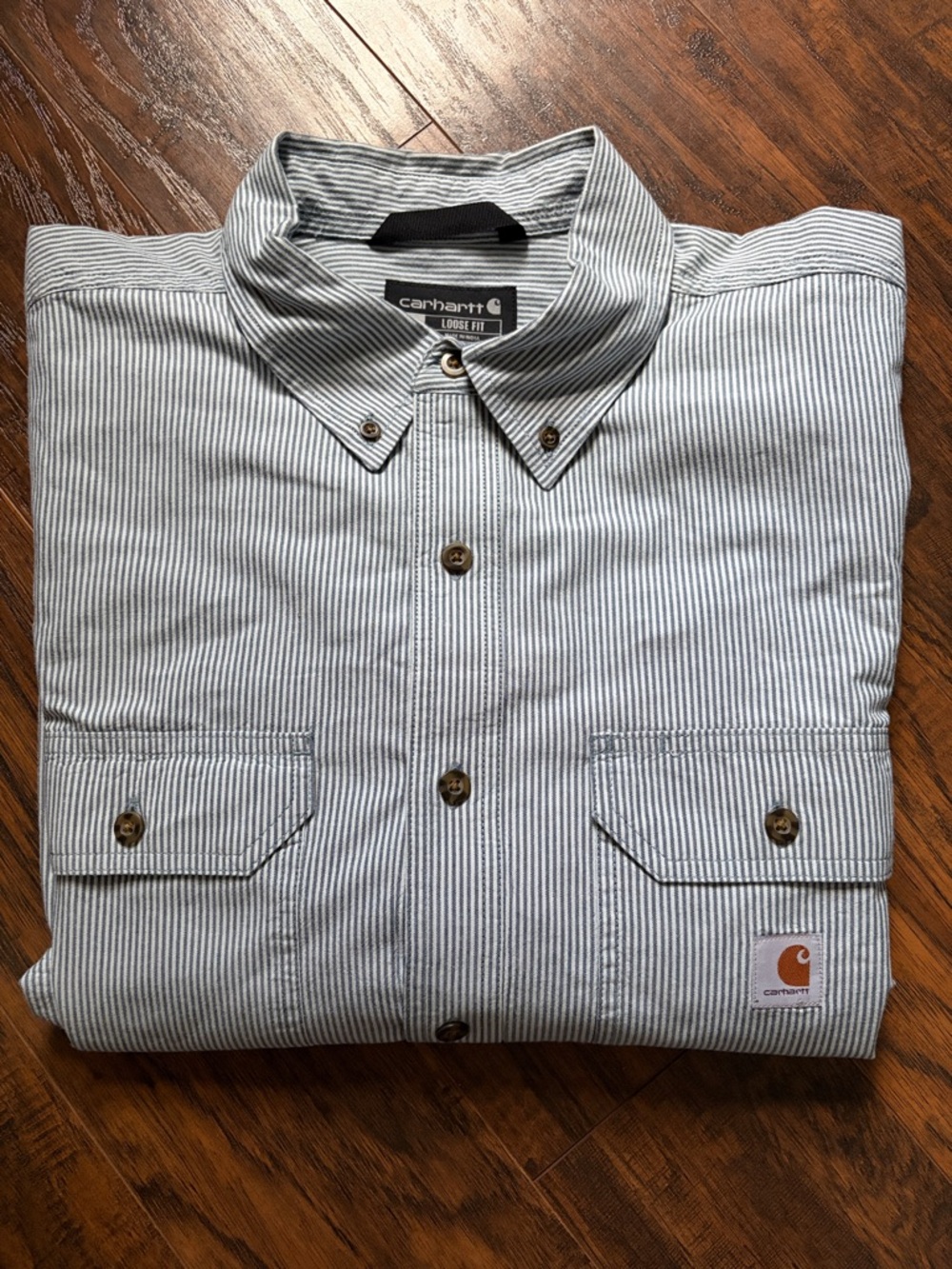 Carhartt Loose Fit Ling Sleeve Button Down Railroad Striped Shirt